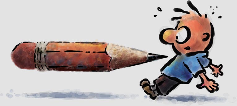 Cuatro poked by a pencil